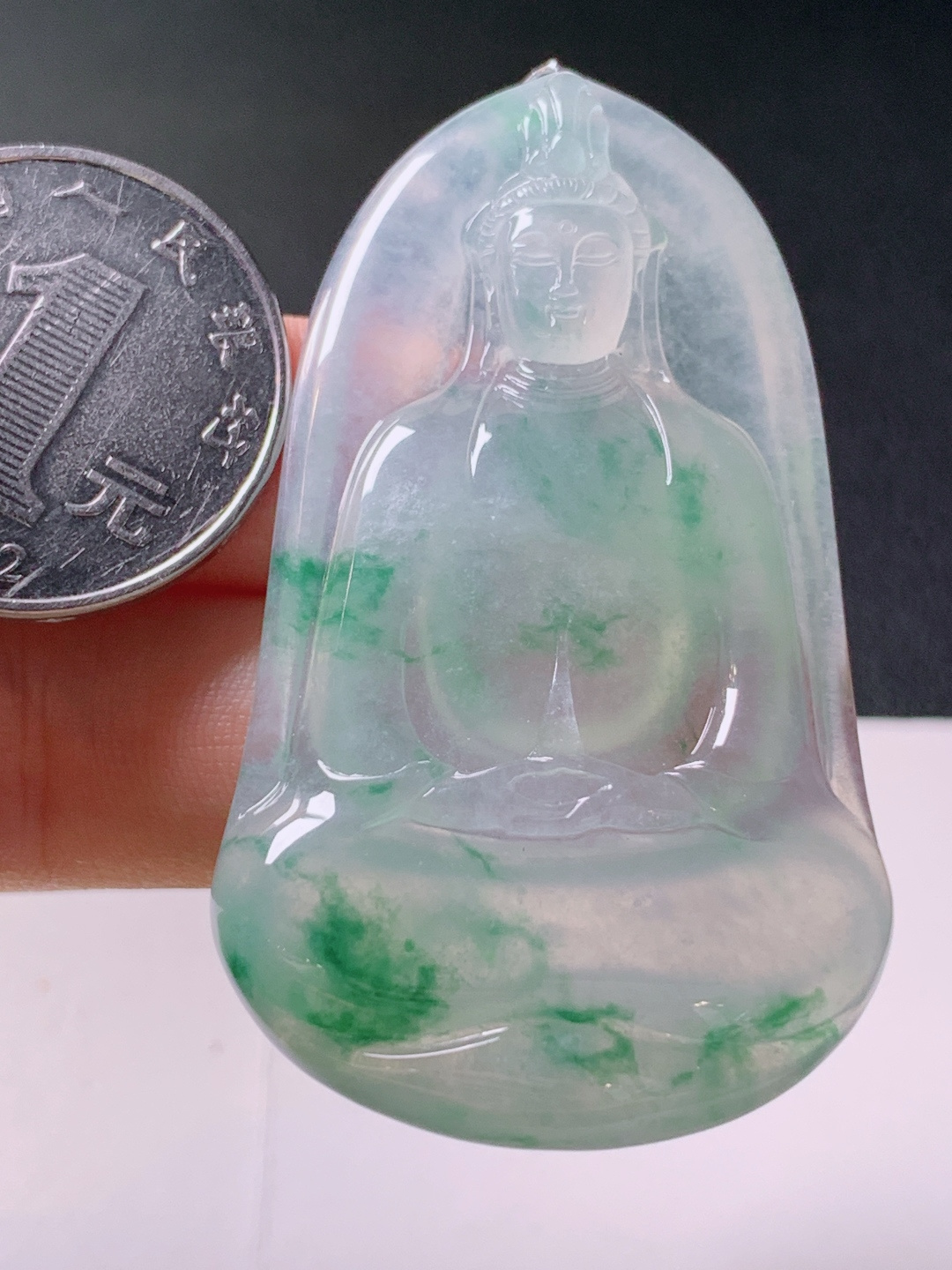 ️ 冰种飘花观音，无裂冰透水润，裸石54.4-32.1-6.1，18