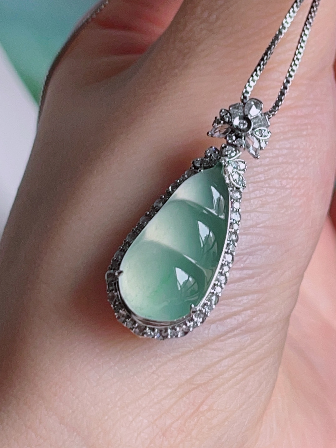 ️ 福豆，冰润通透，种老起光，18k金镶嵌 31.2/12.7/11.4，裸石 20.1/9.9