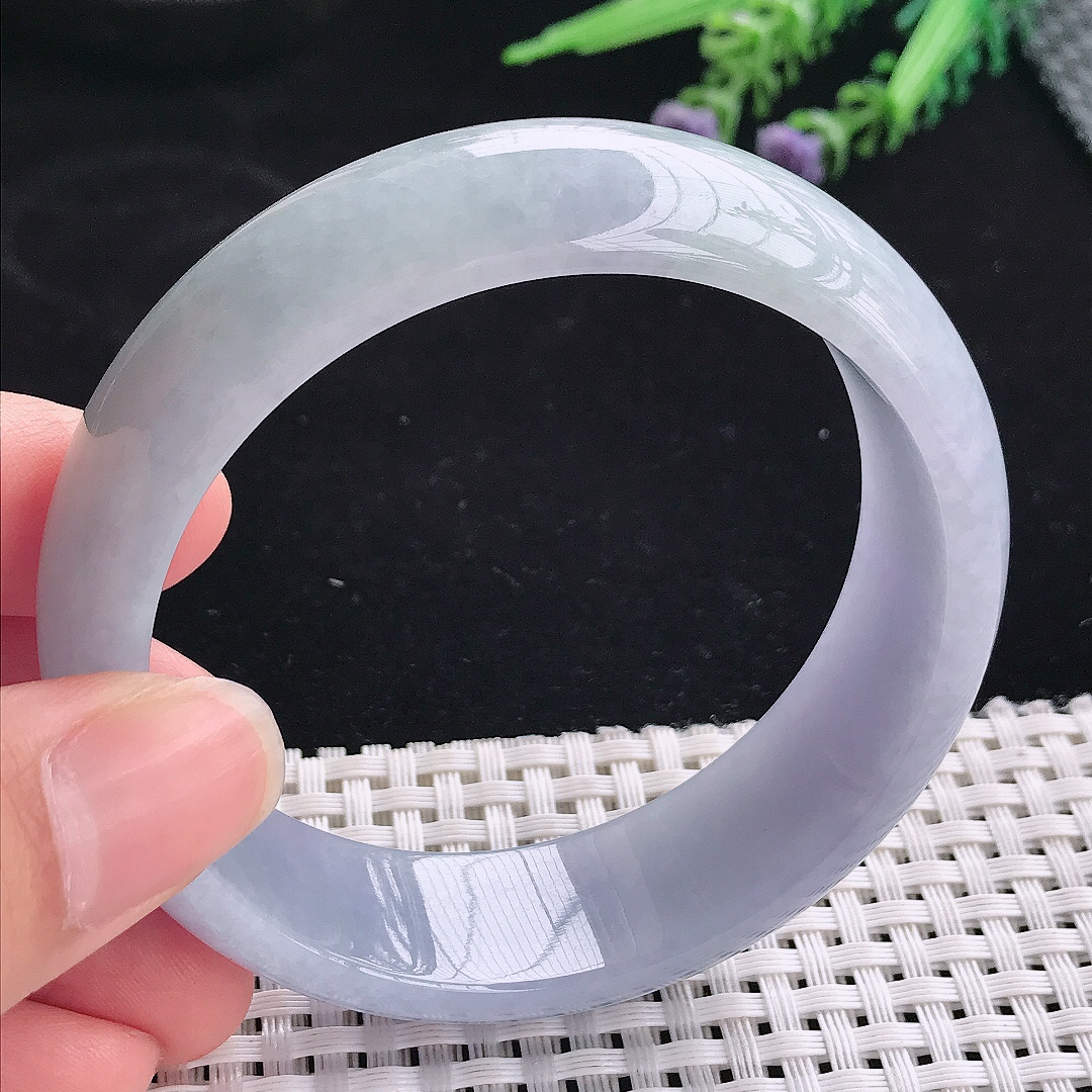 实拍A货翡翠58.5/18.5/7.5轮胎镯老坑冰润起胶紫罗兰手镯宽边玉镯平安镯