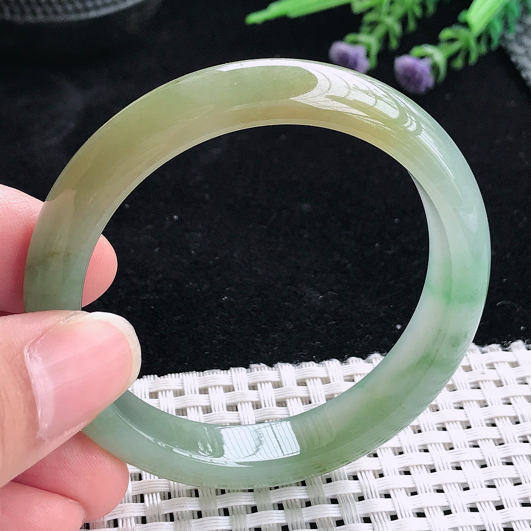 实拍A货翡翠52/11.2/7.5老坑冰胶果冻飘花黄翡手镯宽边玉镯平安镯