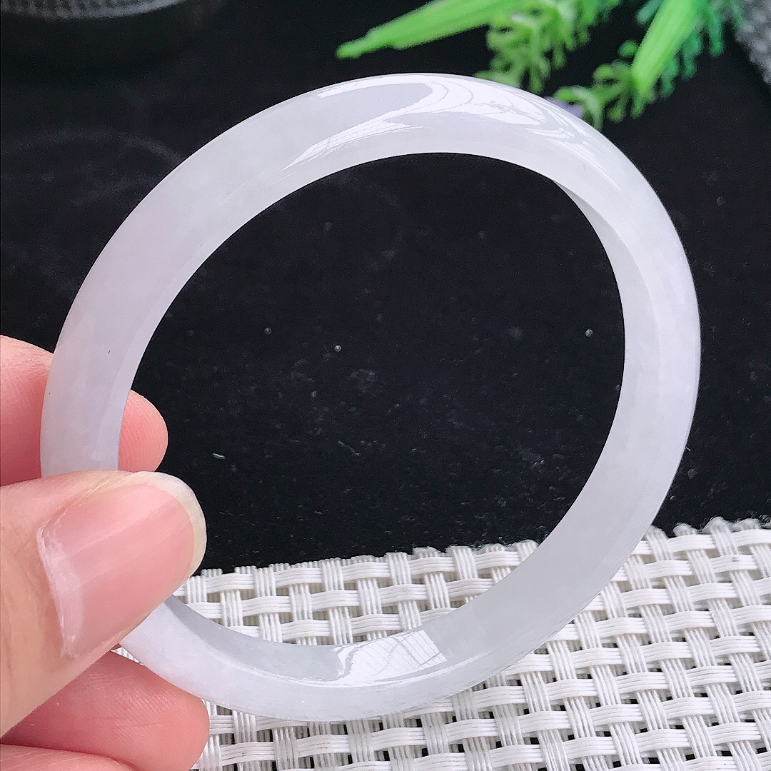 实拍A货翡翠59/9.2/6.7老坑冰润冰透月光白手镯宽边玉镯平安镯