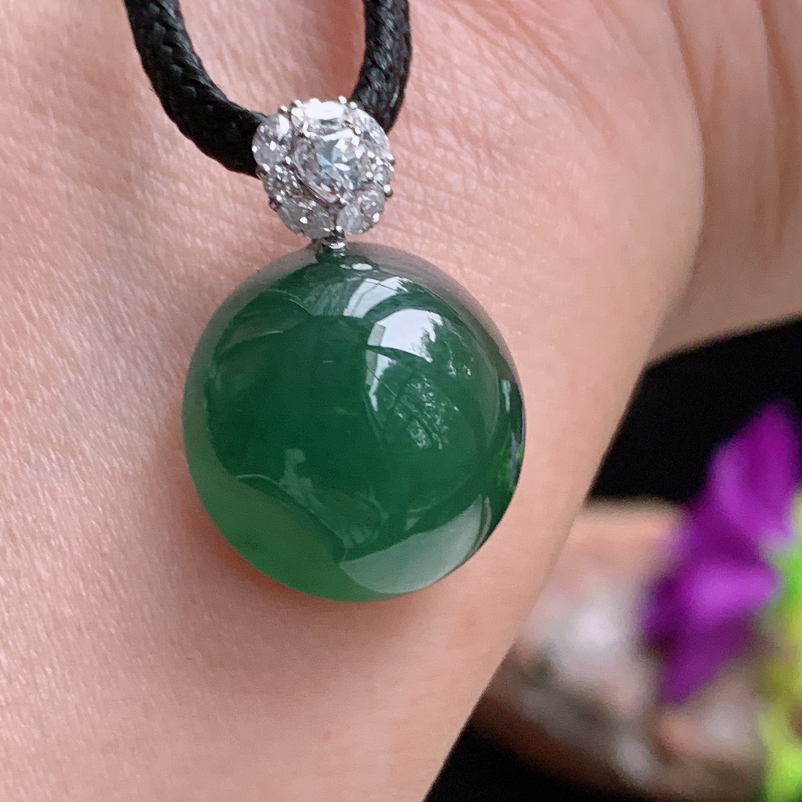axm实拍20.3*14.2*8.8缅甸翡翠冰种深水绿蛋面吊坠镶金平安鸽子蛋锁骨坠