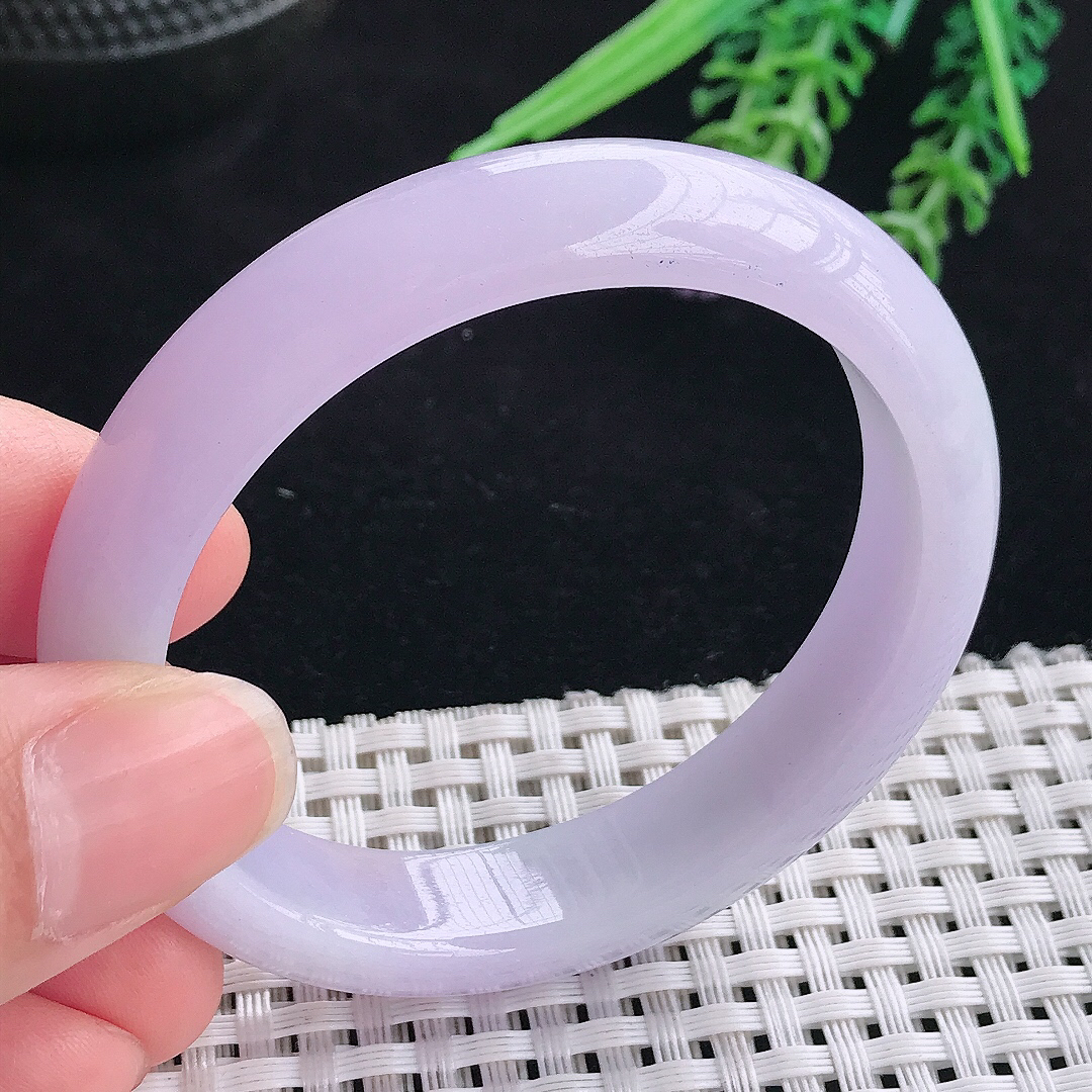 实拍A货翡翠51.5/46/12.5/7.5老坑冰润紫罗兰贵妃手镯宽边玉镯平安镯