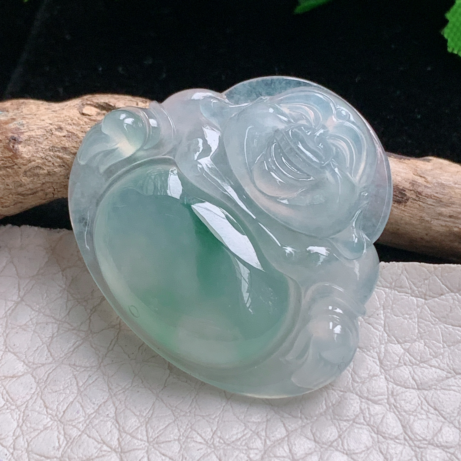 axm实拍31.2*35*5.8缅甸翡翠冰种飘花大佛公吊坠 开心弥勒佛祖玉坠