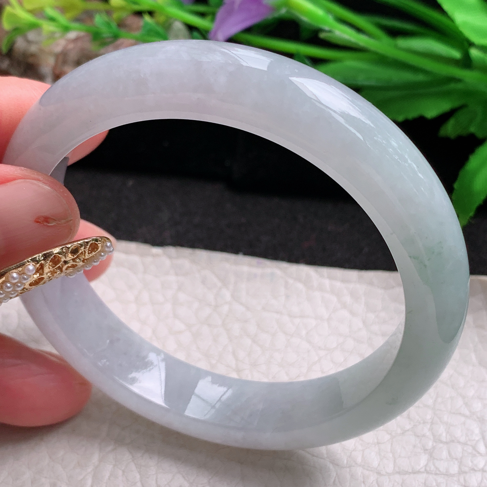 hh实拍57.5*12.5*8.5平安镯 天然缅甸翡翠a货手镯清新浅绿水润正圈玉镯子