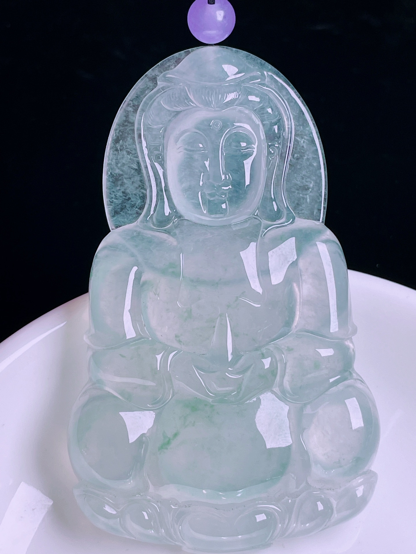 ️，冰种观音，老种起光，细底通透，尺寸：70/43/6.8mm，0423