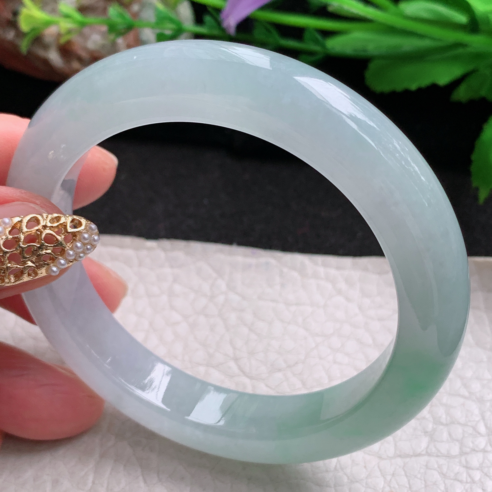 r冰爽款54.5*11.3*9.5平安镯 天然缅甸翡翠a货手镯冰润飘绿正圈玉镯子