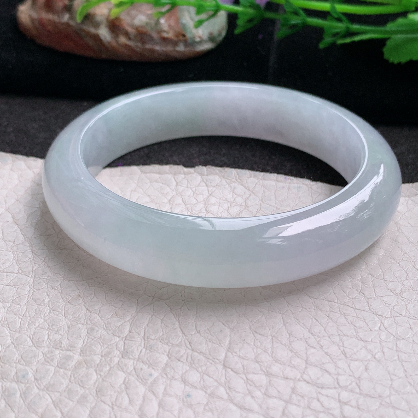 r冰纯款55*12.8*9平安镯 天然缅甸翡翠a货手镯冰润白月光正圈玉镯子