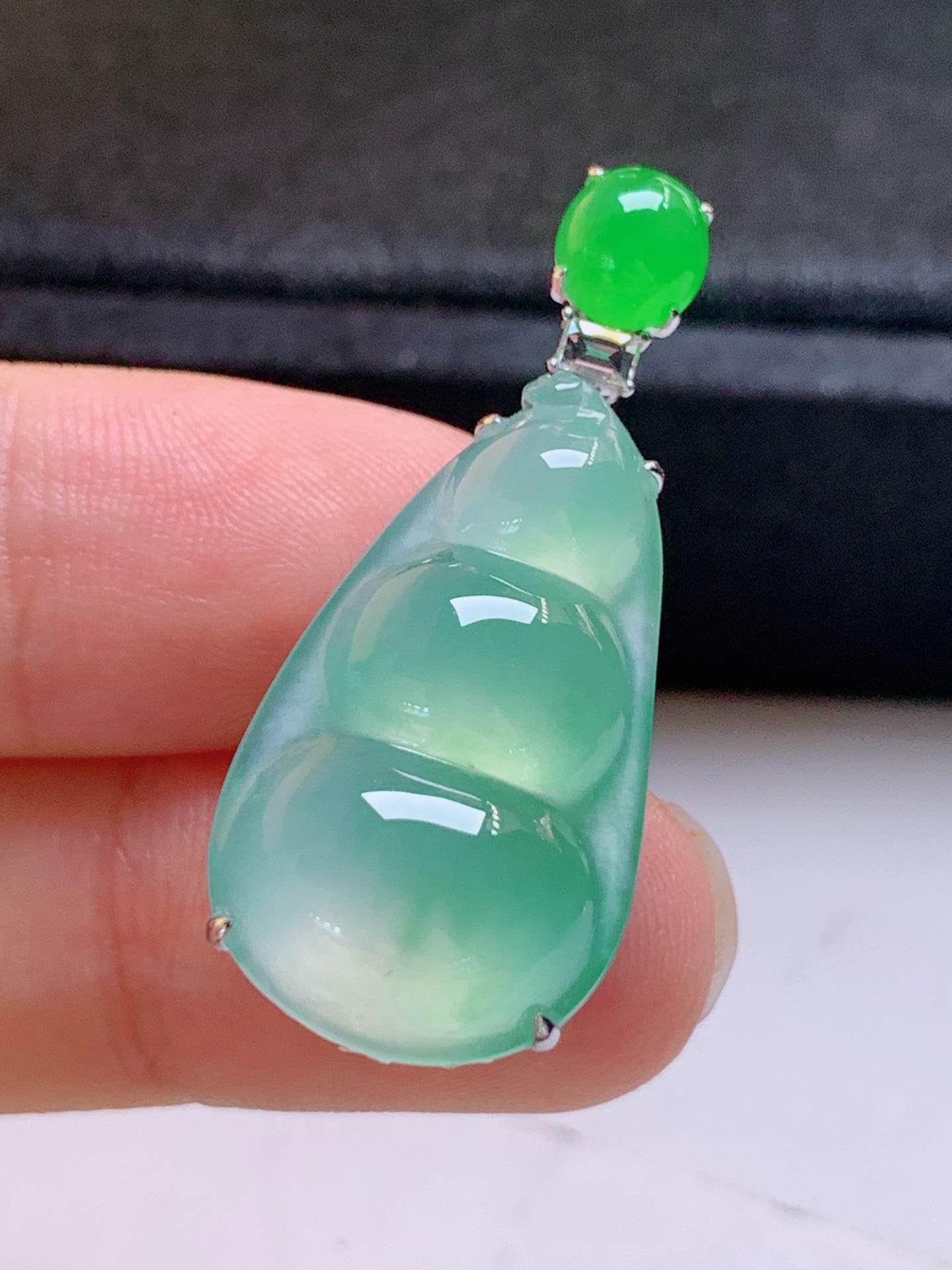 ️ 冰种绿福豆吊坠，无裂翠绿饱满，裸石26.7-15.1-6.135.2-9.3