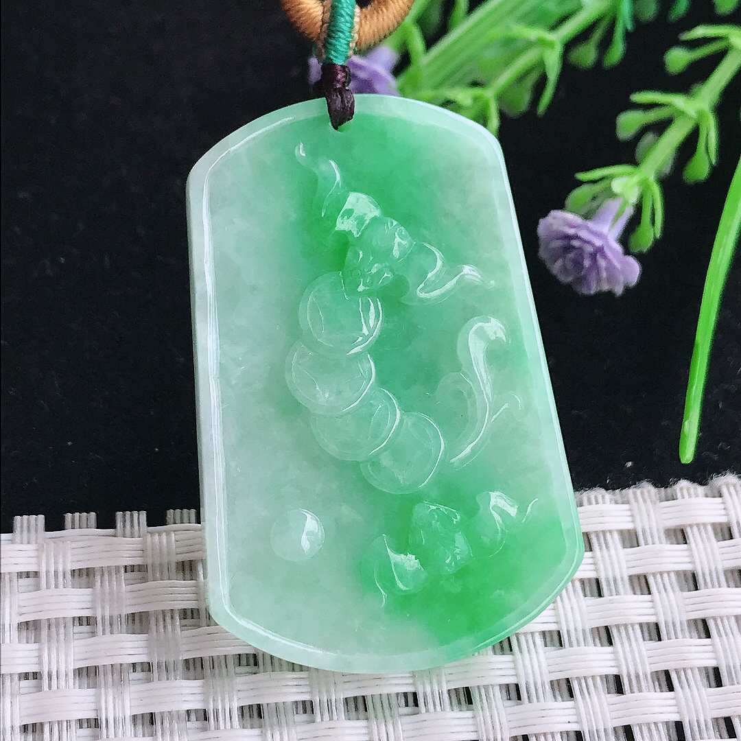 实拍a货翡翠44.5/29.8/5.3老坑精美飘阳绿节节高竹节吊坠翡翠玉坠挂件