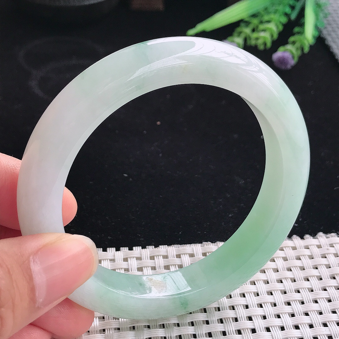 实拍A货翡翠58.8/11.6/9.8老坑冰润起胶冰晴手镯宽边玉镯平安镯