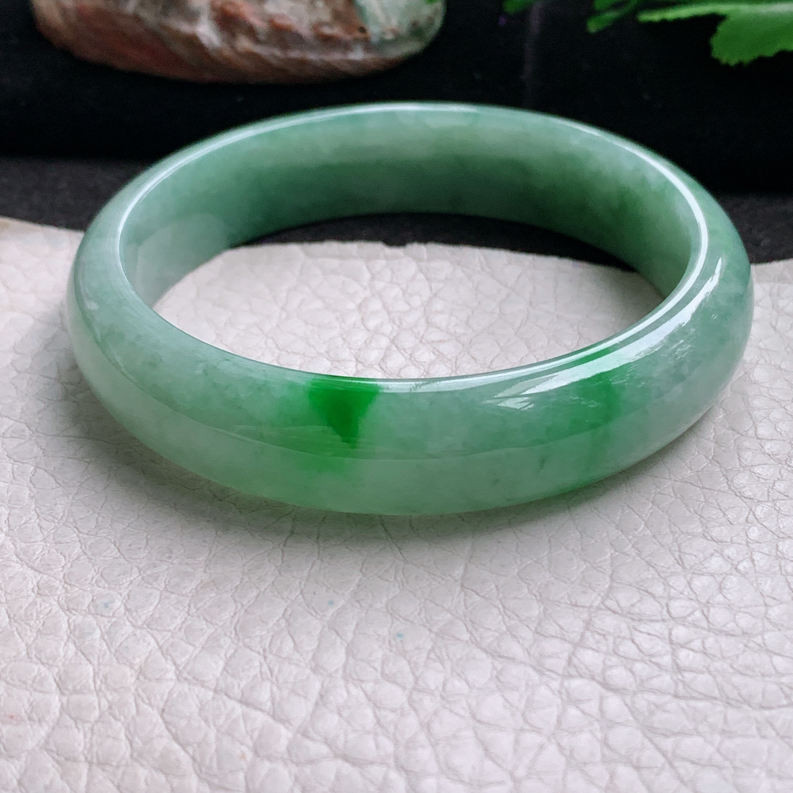 nr实拍58.5*13.5*6.6平安镯 天然缅甸翡翠a货手镯辣绿水润正圈玉镯子