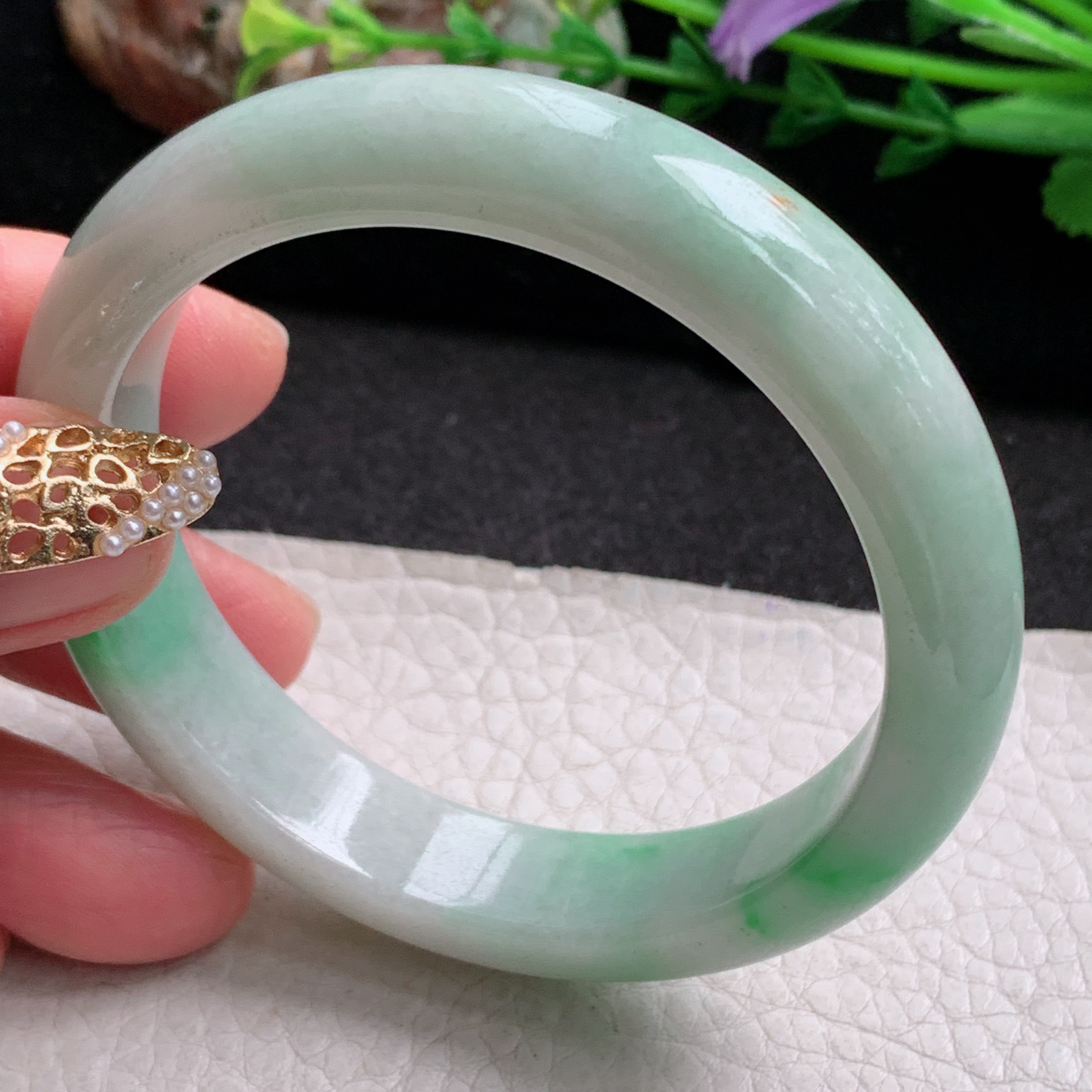 xx实拍54*12.3*8平安镯 天然缅甸翡翠a货手镯飘阳绿正圈玉镯子