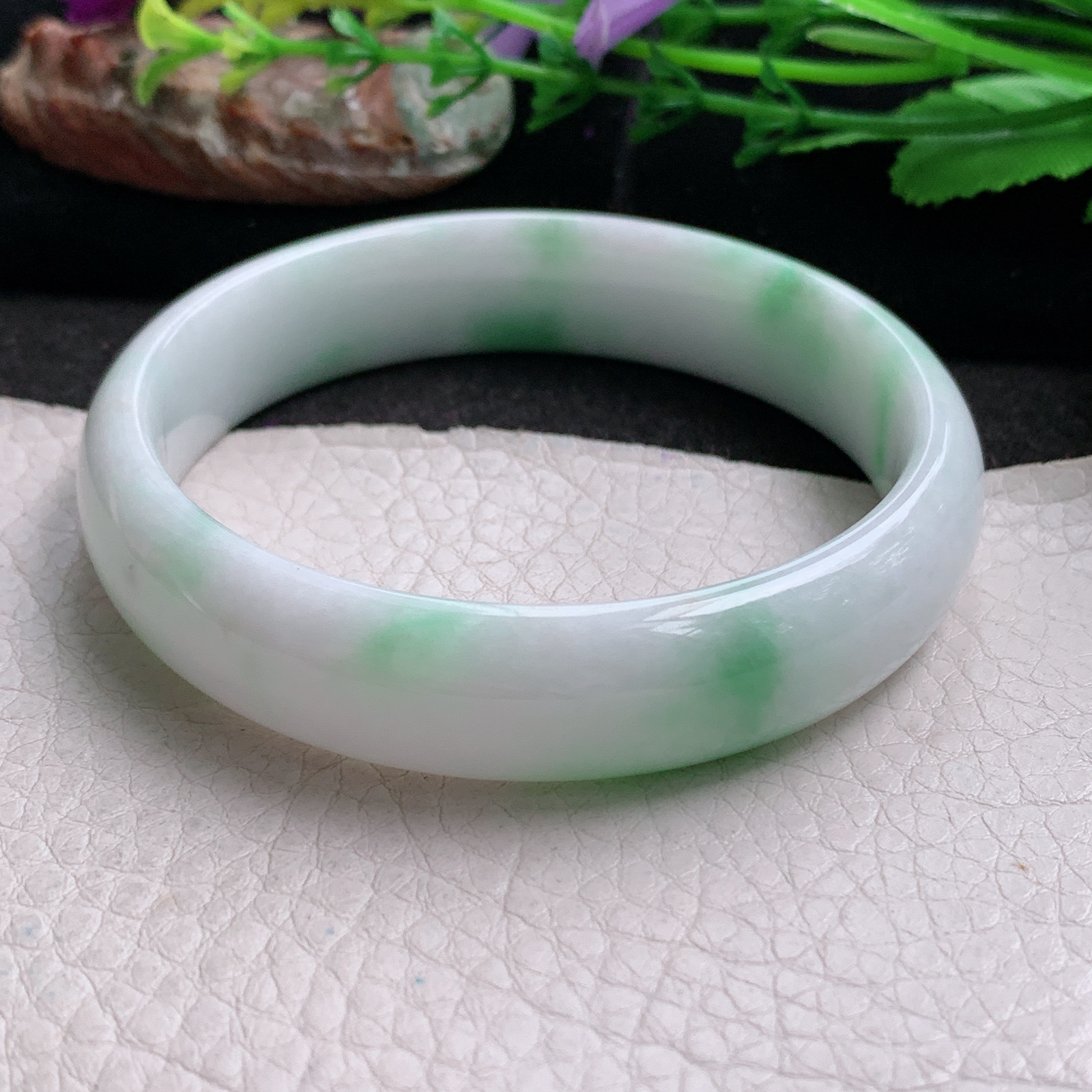 ee大圈口60*14.3*7平安镯 天然缅甸翡翠a货手镯飘绿大气正圈玉镯子