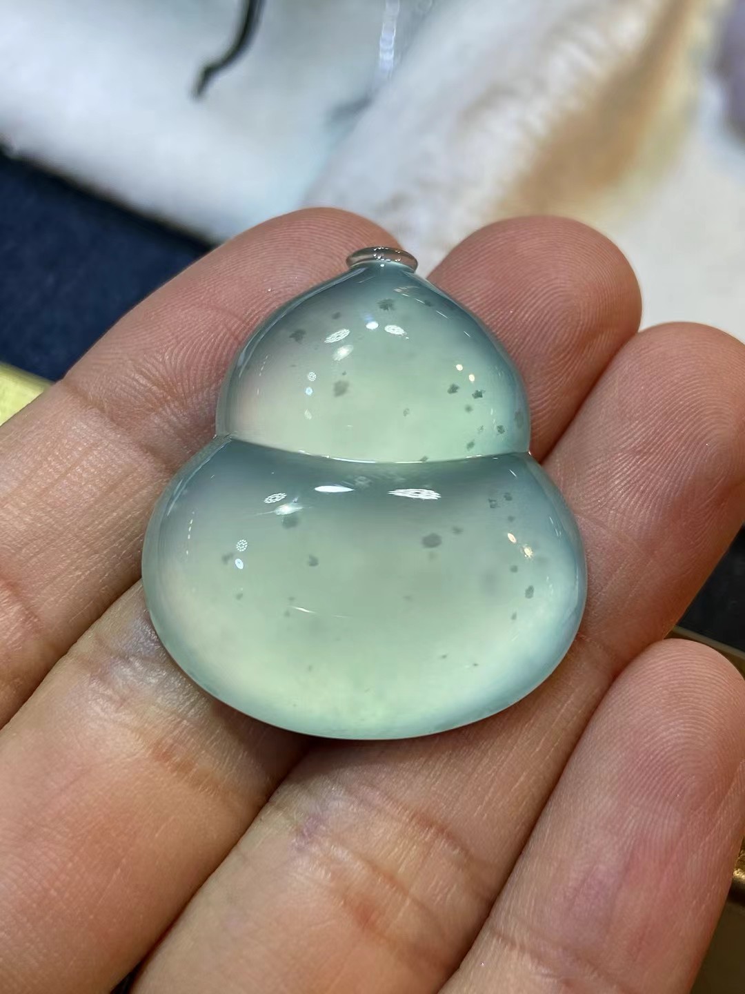 ️ 老坑雪花棉晴底大葫芦，完整冰透，胶感好，尺寸32.3×27.9×6.1