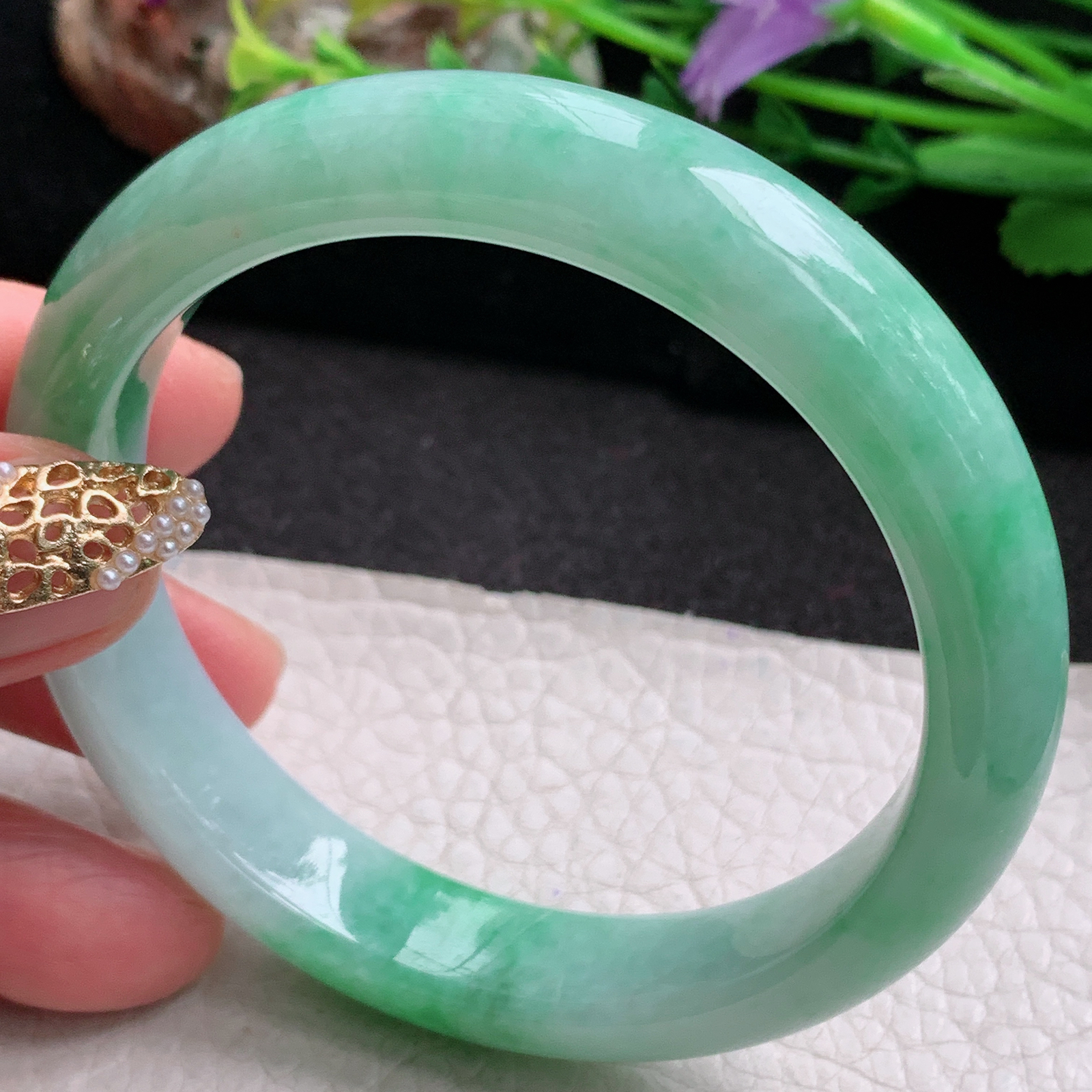 xx实拍58*12.5*8.2平安镯 天然缅甸翡翠a货手镯飘绿正圈玉镯子