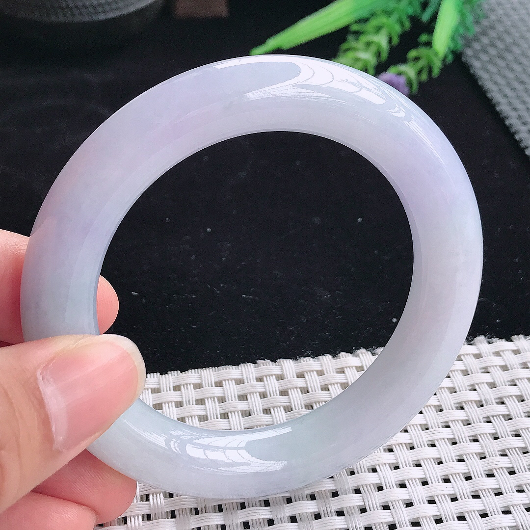 实拍A货翡翠54.5/12/11.6老坑精美温润紫罗兰圆条手镯翡翠玉镯平安镯
