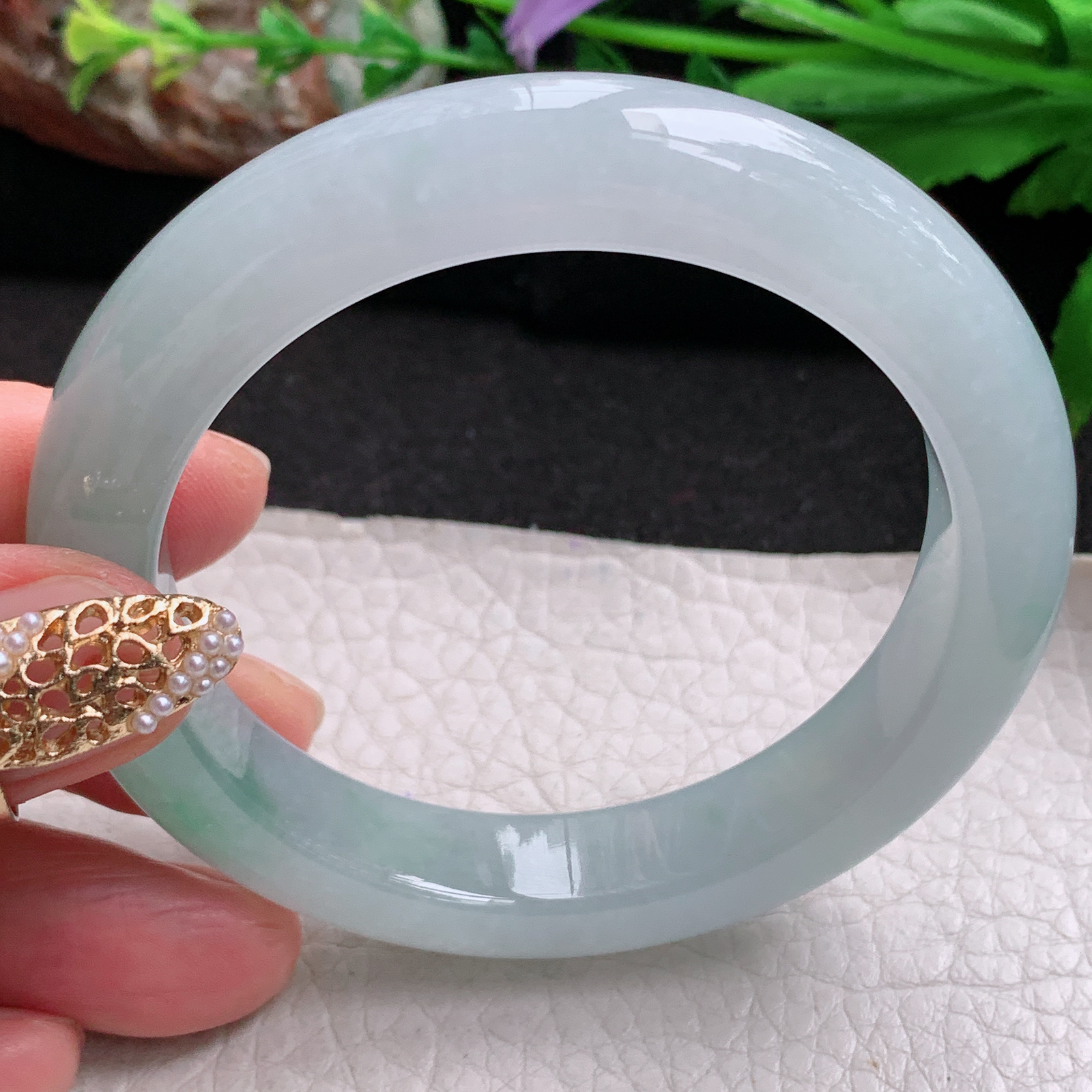 r冰爽款54.5*11.3*9.5平安镯 天然缅甸翡翠a货手镯冰润飘绿正圈玉镯子