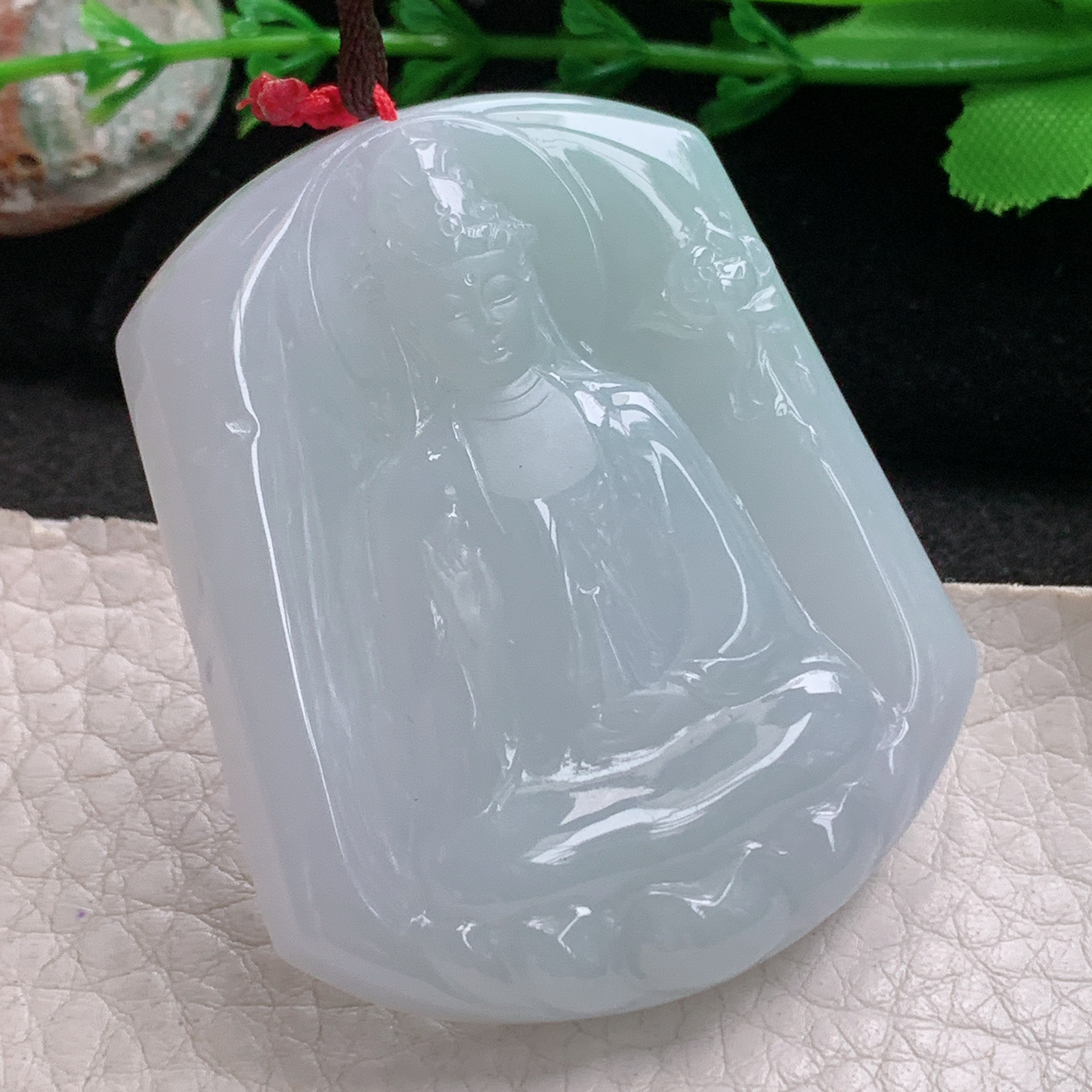 Bg实拍52.2*44*9缅甸翡翠净瓶观音菩萨吊坠