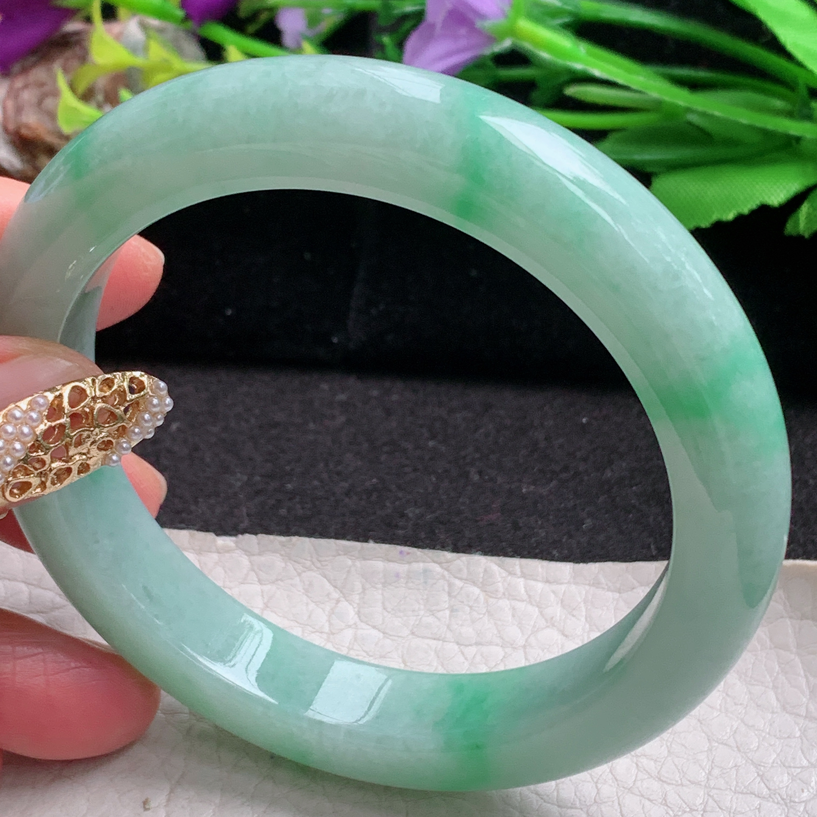 nr大圈口61.5*12.2*10平安镯 天然缅甸翡翠a货手镯飘绿水润大气玉镯子