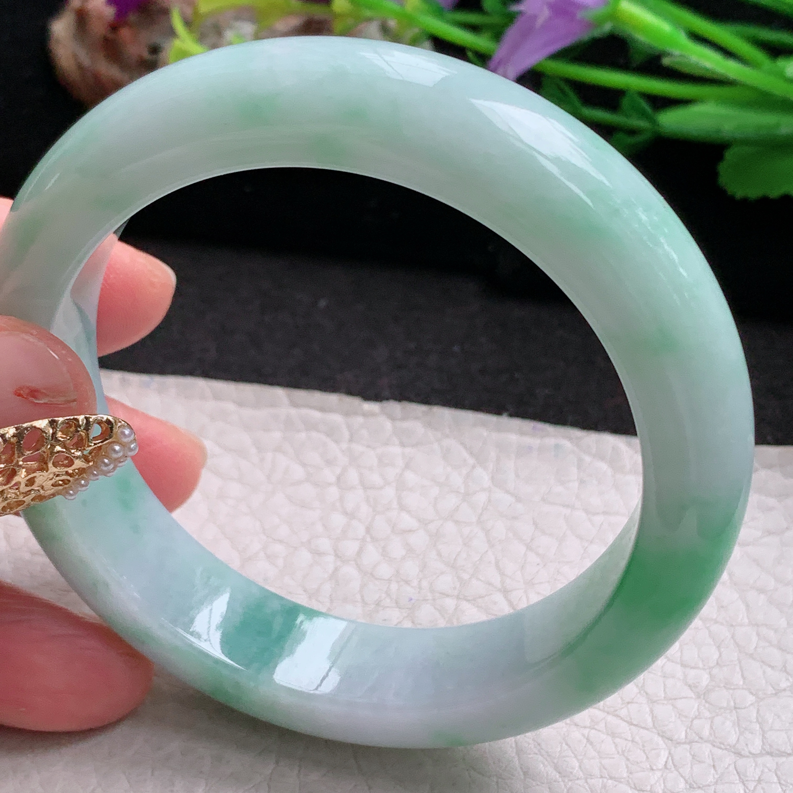 xc实拍57*14*10平安镯 天然缅甸翡翠a货手镯水润飘绿厚装玉镯子