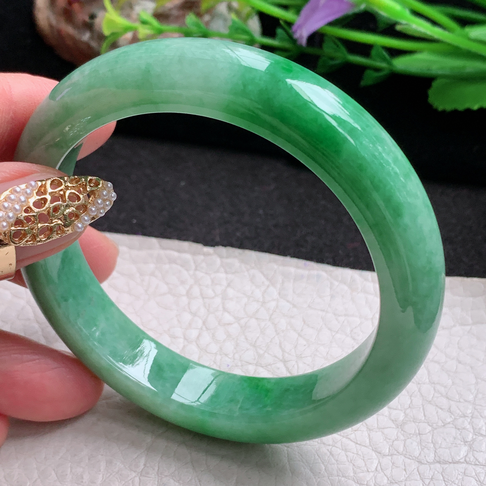 xx实拍57*12.9*8.8平安镯 天然缅甸翡翠a货手镯辣绿正圈玉镯子