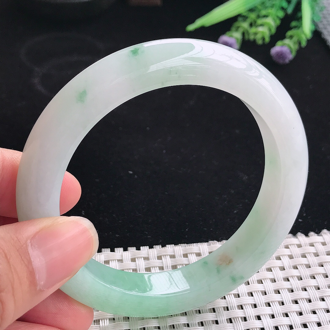 实拍A货翡翠58.8/11.6/9.8老坑冰润起胶冰晴手镯宽边玉镯平安镯