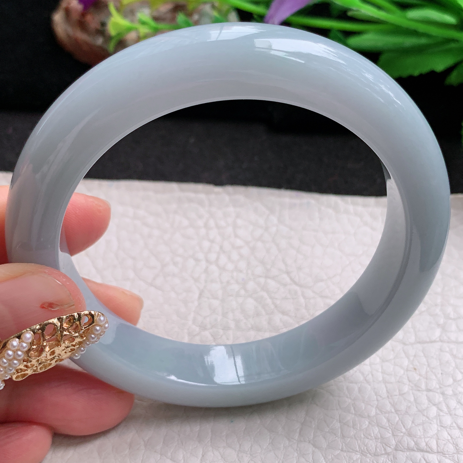 z大圈口61*13*9.6平安镯 天然缅甸翡翠a货手镯淡紫大气厚装正圈玉镯子