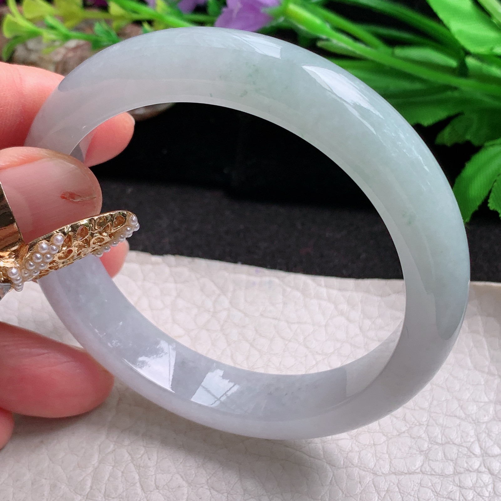 hh实拍57.5*12.5*8.5平安镯 天然缅甸翡翠a货手镯清新浅绿水润正圈玉镯子