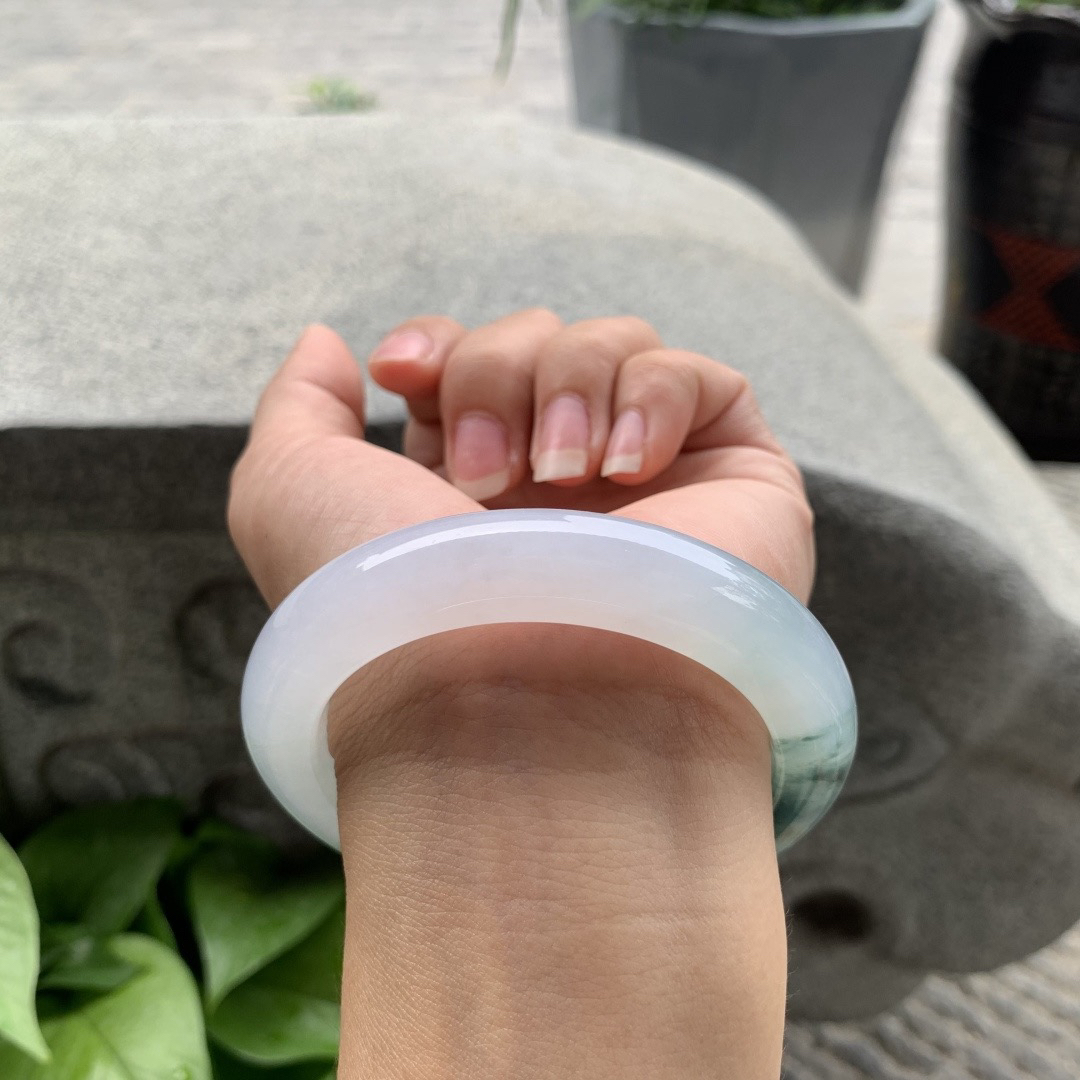 圈口56.6-11.4-10.5 【高冰飘花正圈手镯】正圈56 57可戴