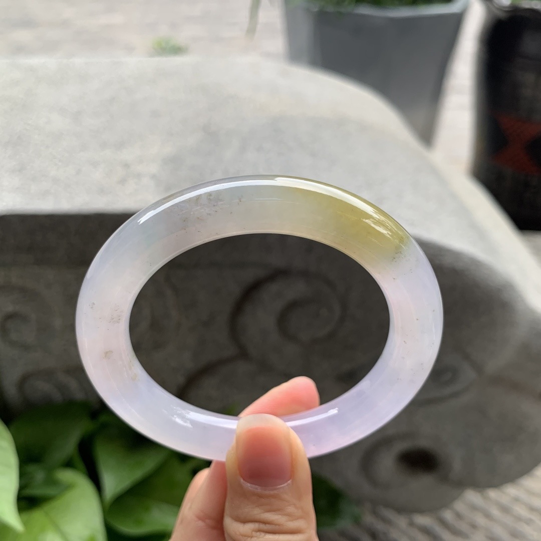 圈口55.3-10.3 【冰紫飘黄翡圆条手镯】圆条55 56可戴