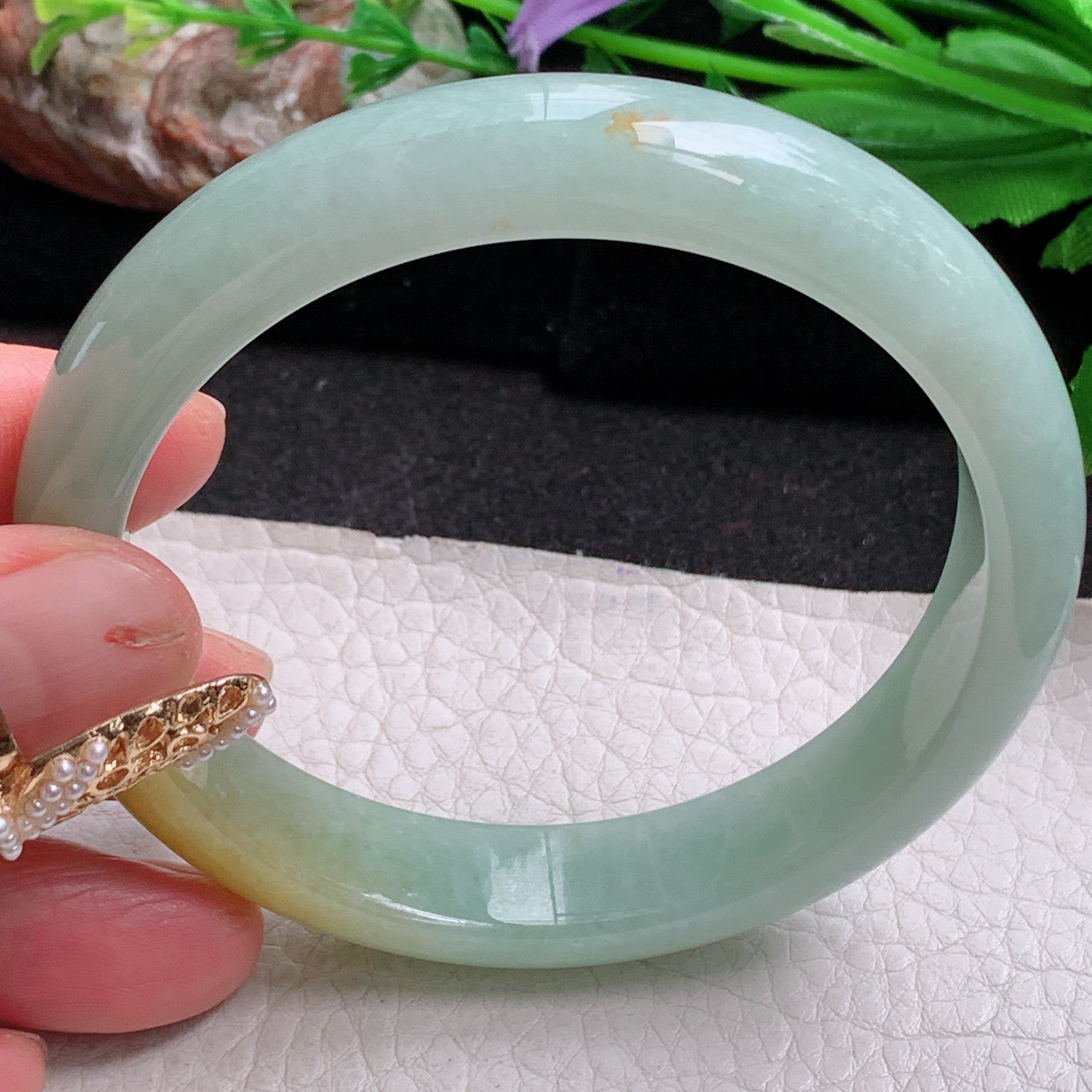 nr大圈口61*12.5*7.5招财镯 天然缅甸翡翠a货手镯双彩水润正圈玉镯子