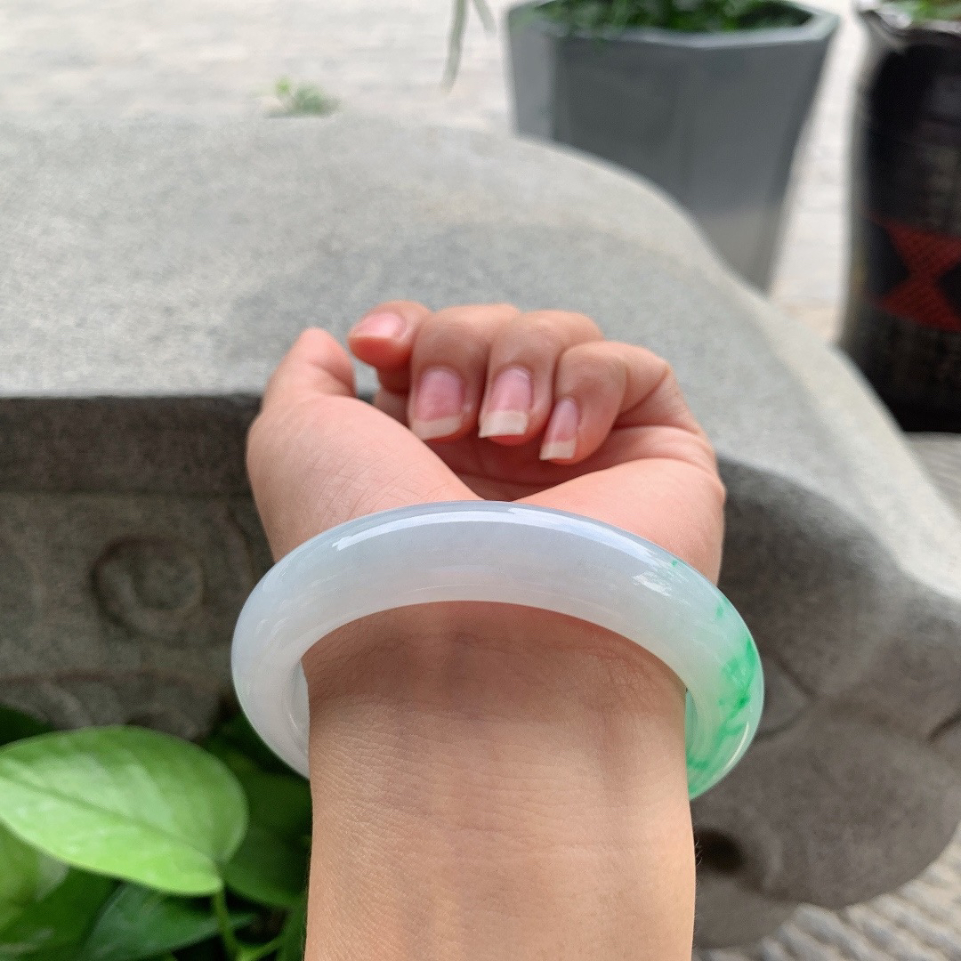 大圈口59.3-12.8-9.7 【冰飘阳绿正圈手镯】正圈59 60可戴