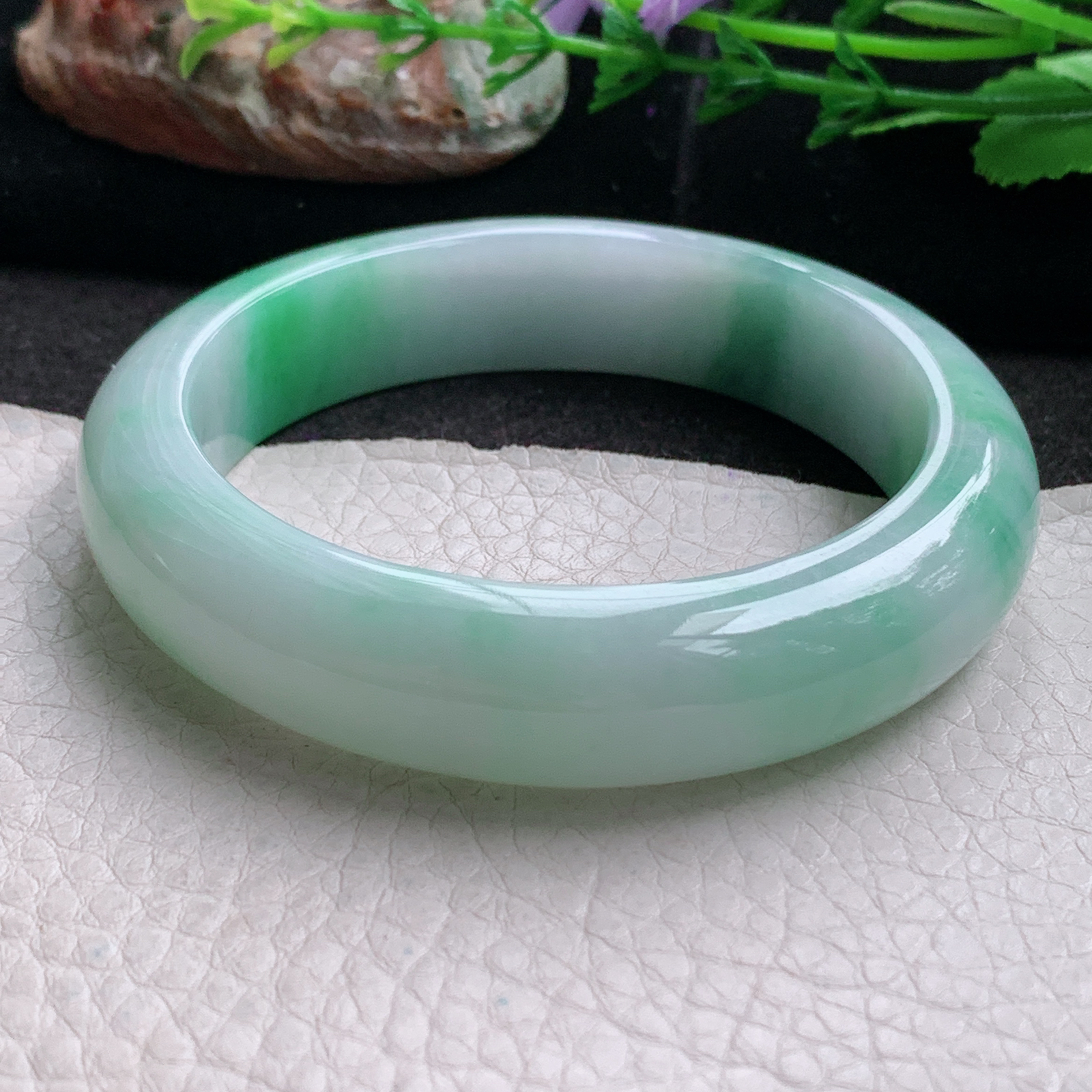 xc实拍57*14*10平安镯 天然缅甸翡翠a货手镯水润飘绿厚装玉镯子