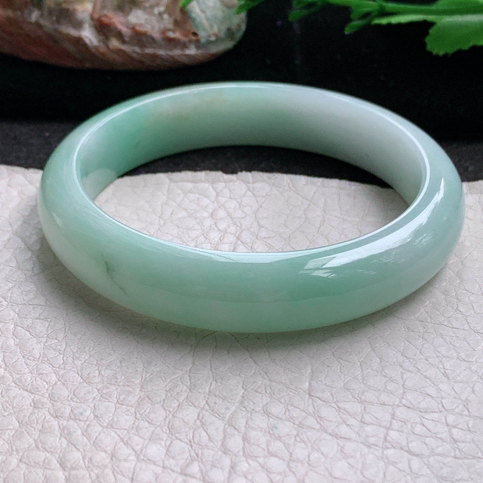 nr实拍54*12*7.3平安镯 天然缅甸翡翠a货手镯飘绿水润正圈玉镯子