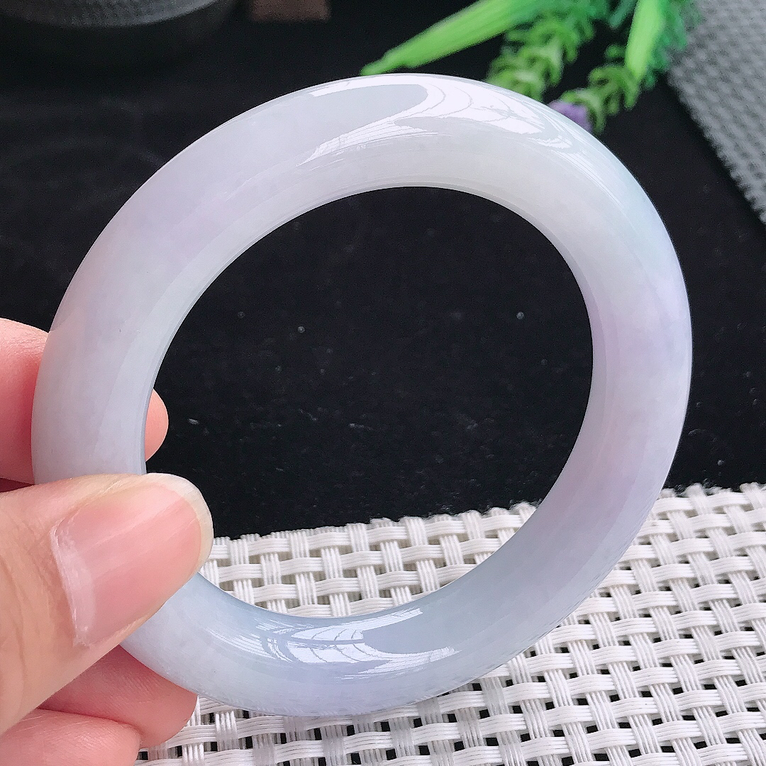实拍A货翡翠54.5/12/11.6老坑精美温润紫罗兰圆条手镯翡翠玉镯平安镯