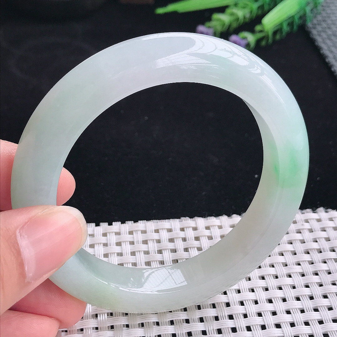 实拍A货翡翠57/12.1/10老坑冰胶水灵手镯宽边玉镯平安镯