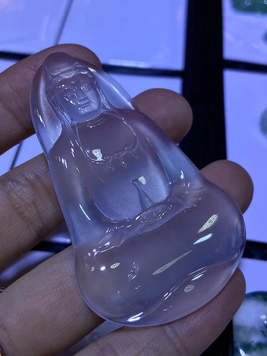 ️ 老坑冰种观音，大师作品，完整起光，雕工精湛，尺寸61.3×38.2×5