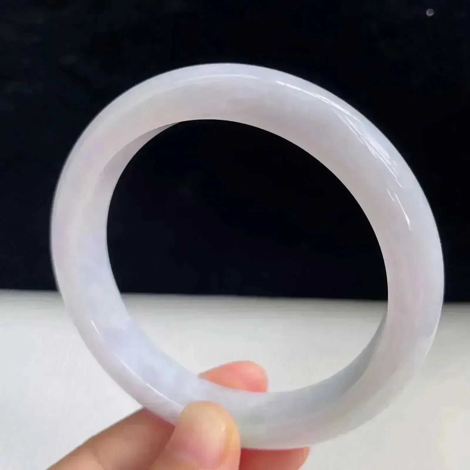 天然翡翠A货淡紫罗兰好种水58mm正圈手镯57.22克