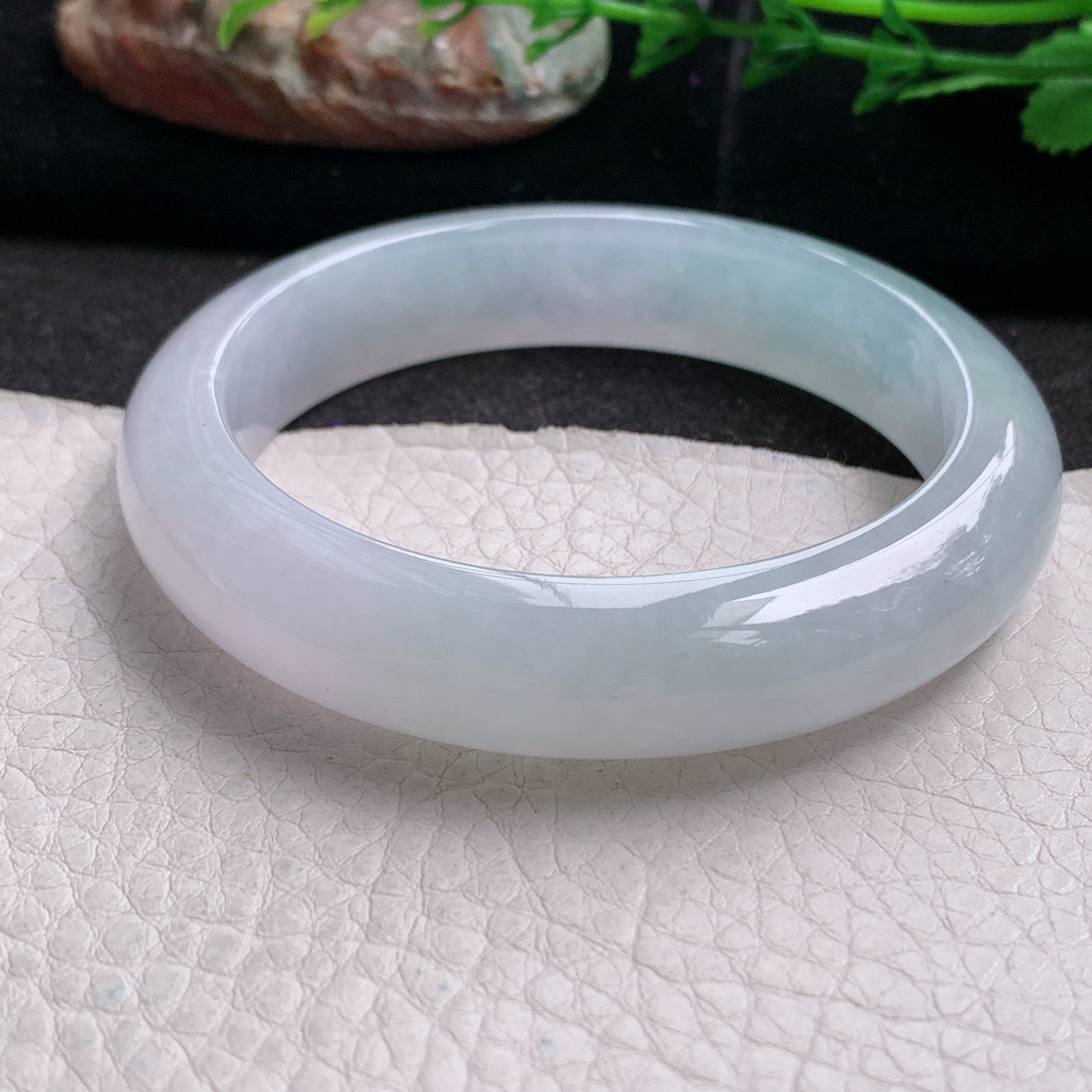 r冰纯款55*12.8*9平安镯 天然缅甸翡翠a货手镯冰润白月光正圈玉镯子