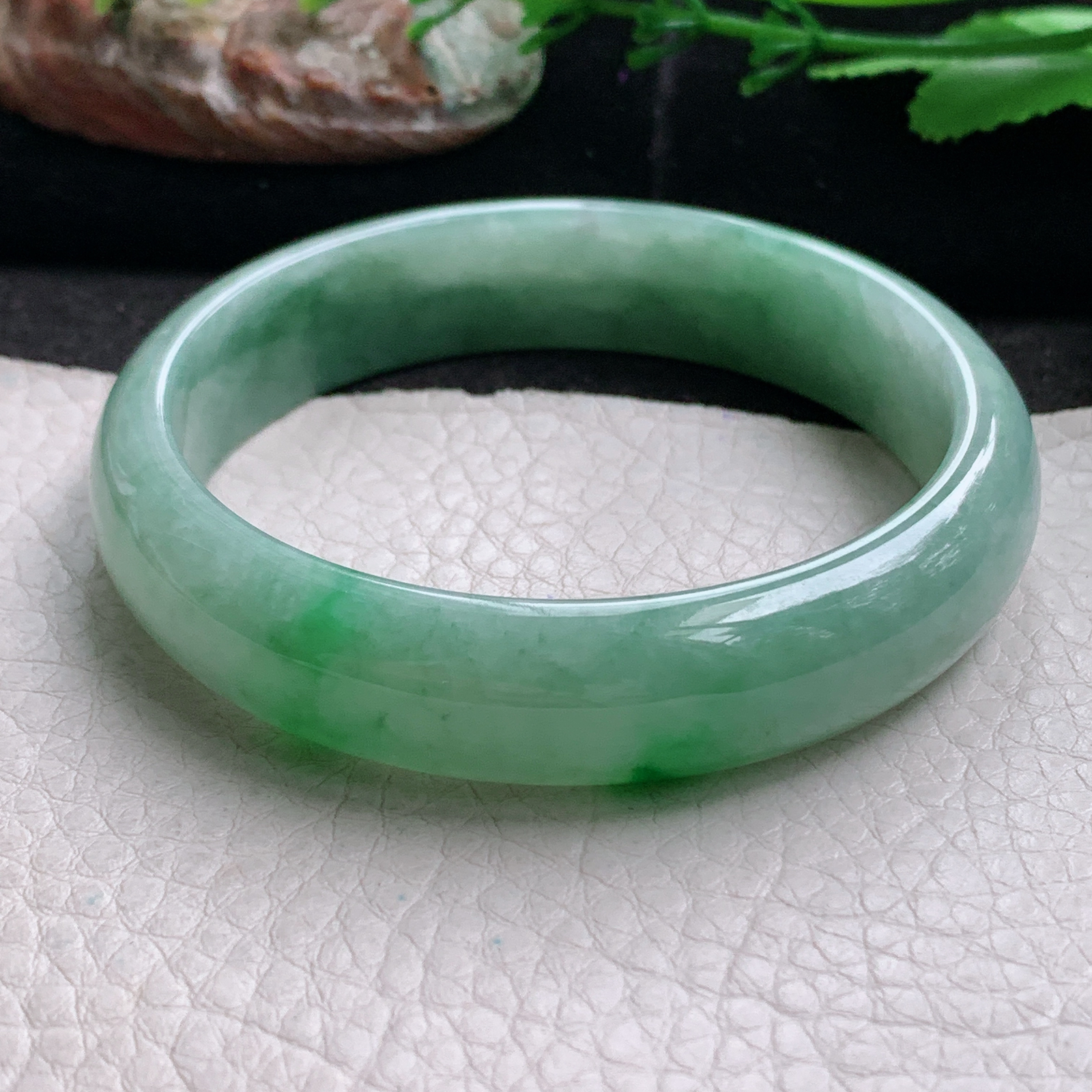 nr实拍58.5*13.5*6.6平安镯 天然缅甸翡翠a货手镯辣绿水润正圈玉镯子