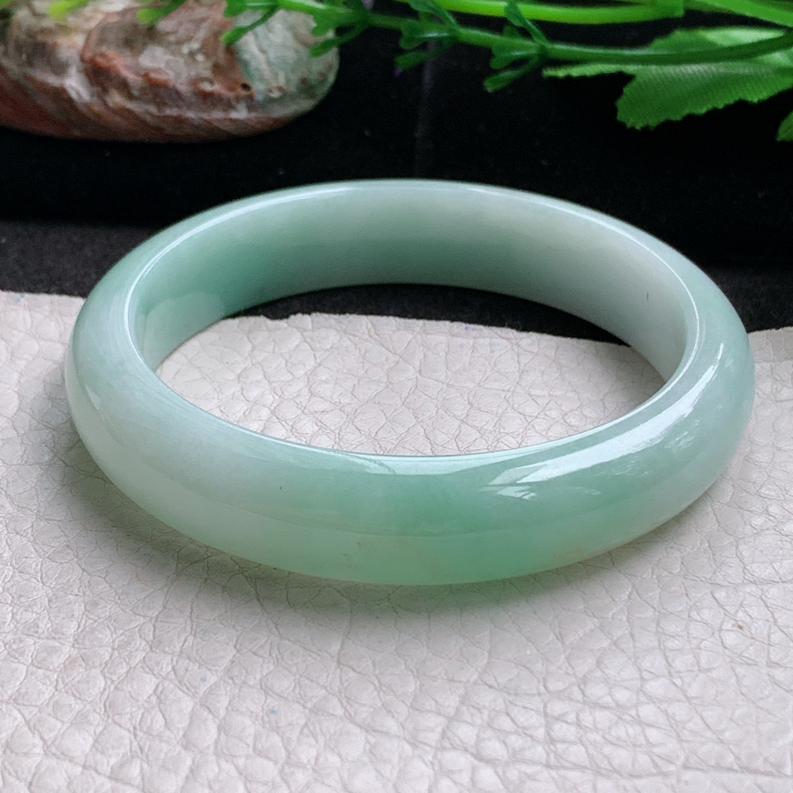 nr实拍54*12*7.3平安镯 天然缅甸翡翠a货手镯飘绿水润正圈玉镯子