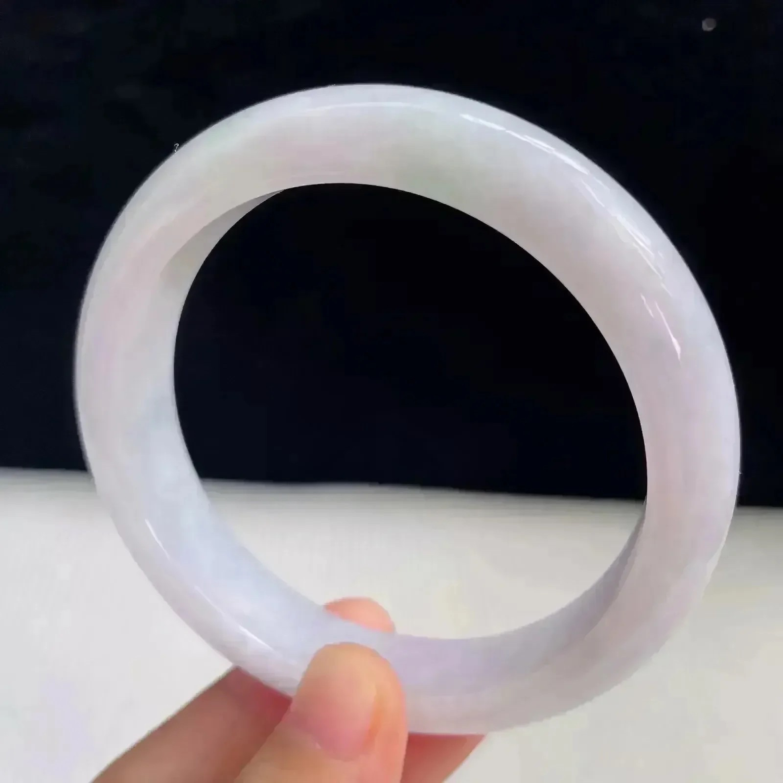 天然翡翠A货淡紫罗兰好种水58mm正圈手镯57.22克