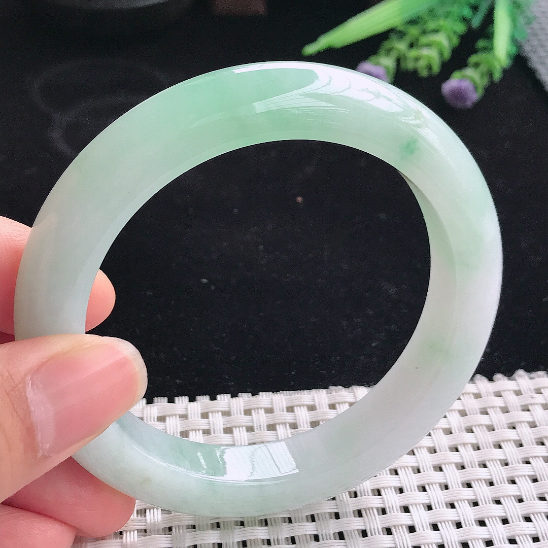 实拍A货翡翠58.8/11.6/9.8老坑冰润起胶冰晴手镯宽边玉镯平安镯