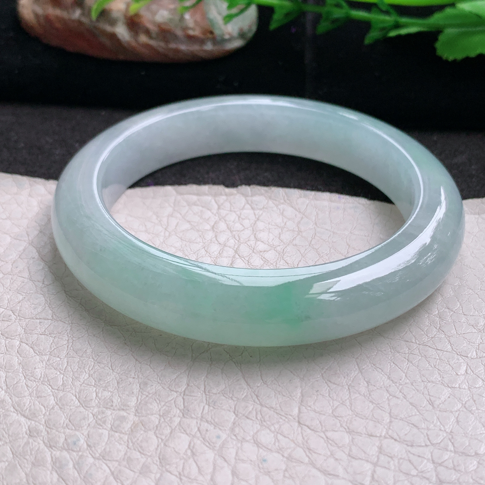 r冰爽款54.5*11.3*9.5平安镯 天然缅甸翡翠a货手镯冰润飘绿正圈玉镯子