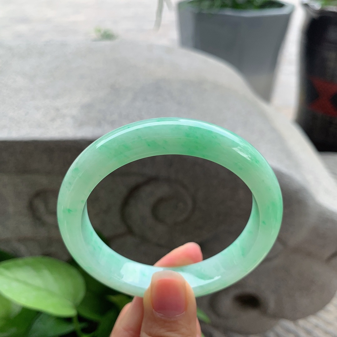 圈口57.8-12.5-8.7 【满绿正圈手镯】正圈57 58可戴