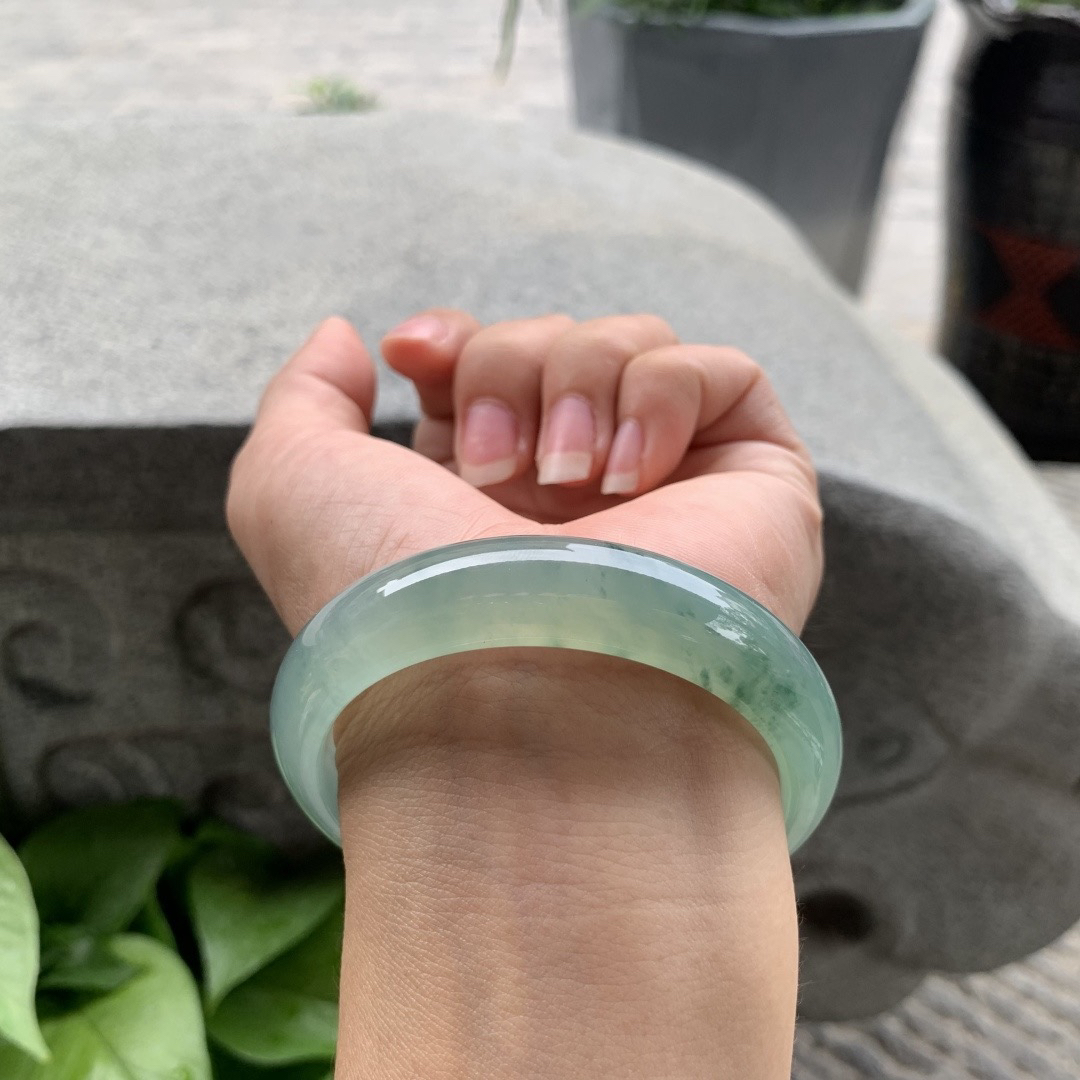 圈口 55.2-13-7.7【冰绿飘花正圈手镯】正圈55 56可戴