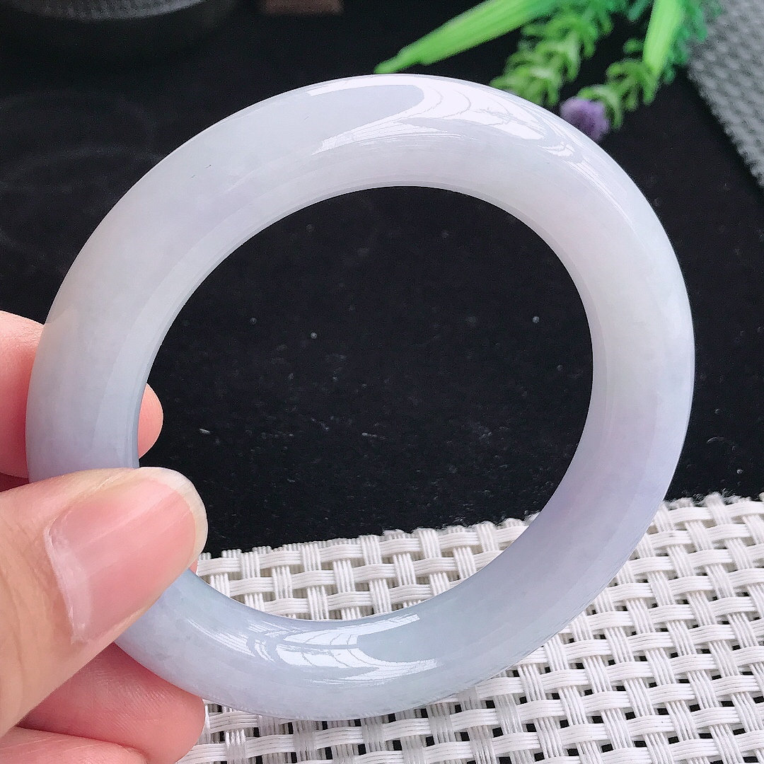 实拍A货翡翠54.5/12/11.6老坑精美温润紫罗兰圆条手镯翡翠玉镯平安镯