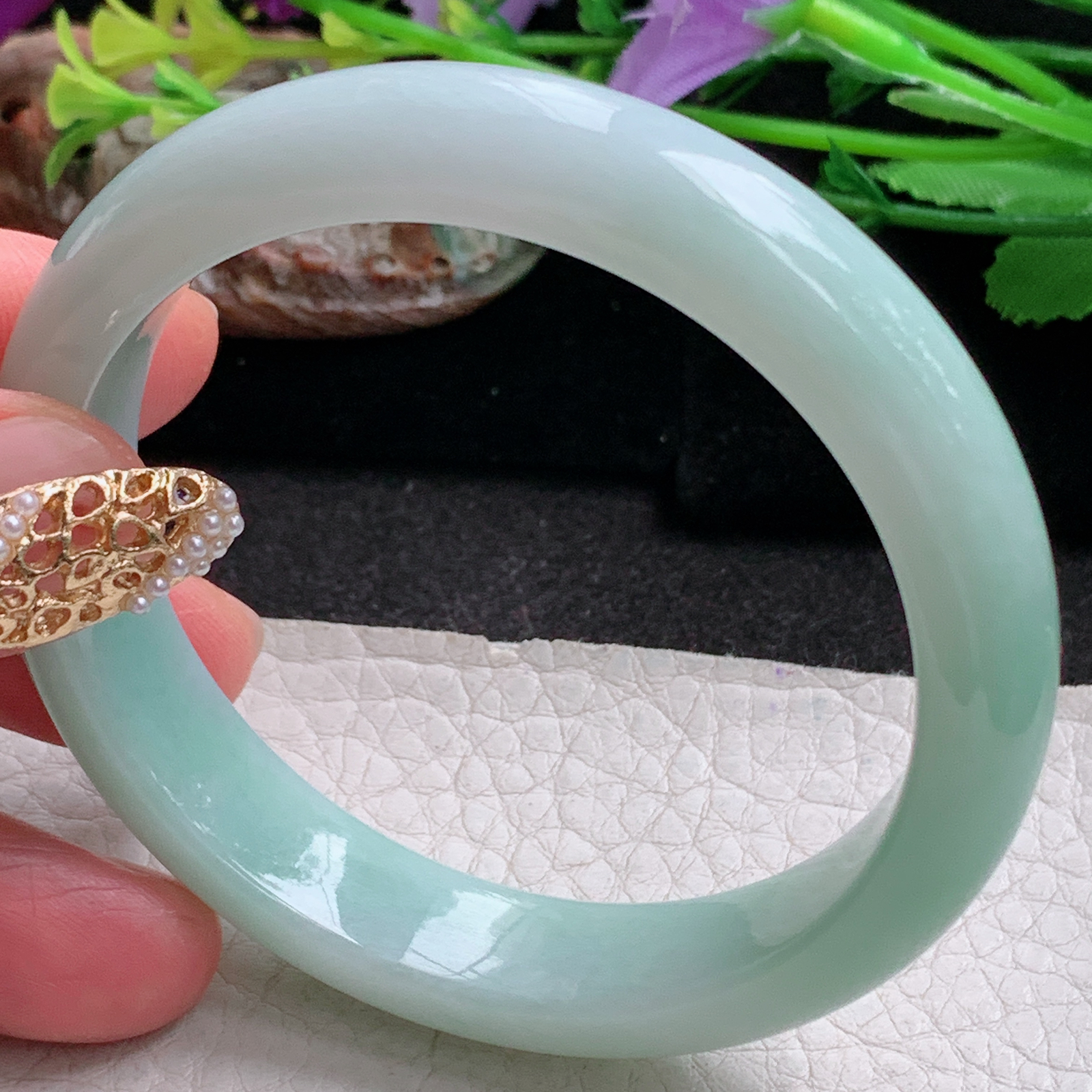 nr实拍54*12*7.3平安镯 天然缅甸翡翠a货手镯飘绿水润正圈玉镯子