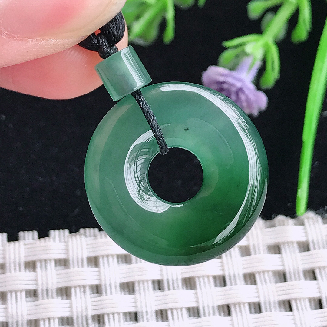 实拍天然a货翡翠28.6/4.5老坑冰胶果冻满色蓝韵平安扣吊坠翡翠玉坠挂件